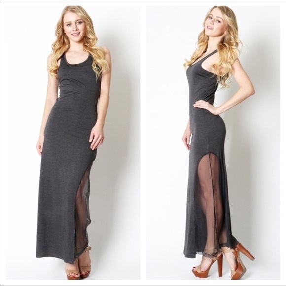 Sexy racer back maxi dress with side net insert. - Picture 2 of 2